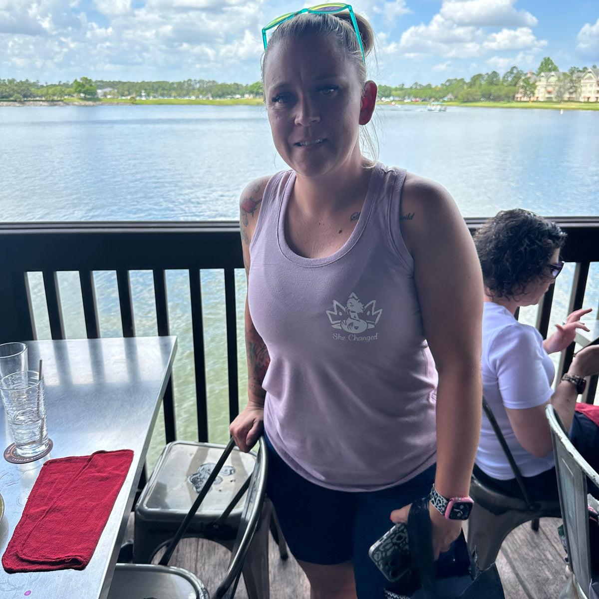 She Changed | Women’s Empowerment Racerback Tank – Teal & Lavender